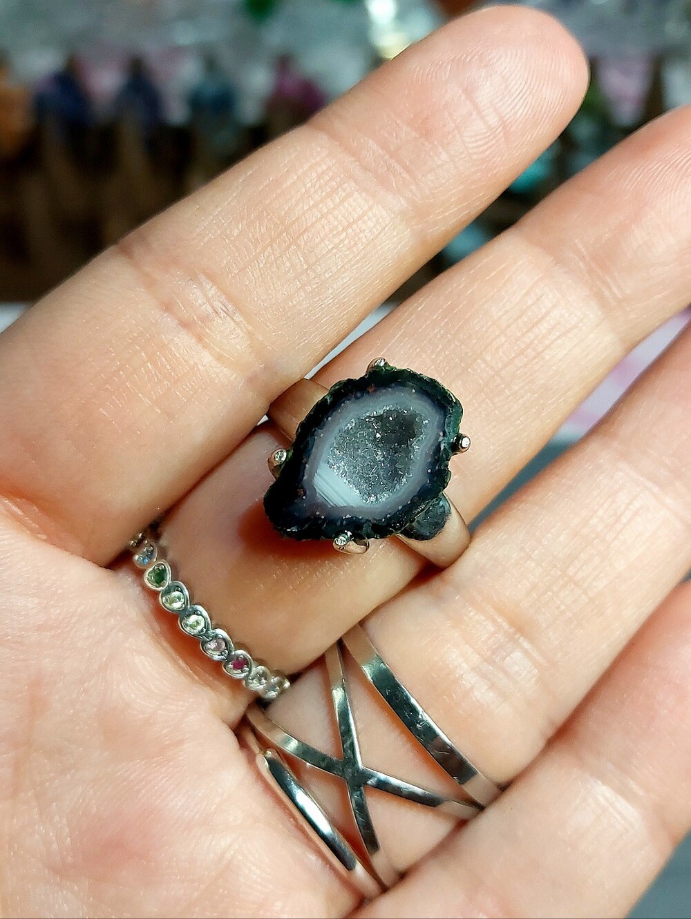 🪨⚒️ Mini Tabasco Mexican Geode Raw Solitaire Specimen Copper Ring